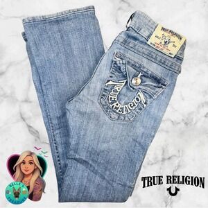 True Religion Jeans Womens 27 Boot Cut Ultra Low Rise Logo Flap Pocket Y2K 26x27